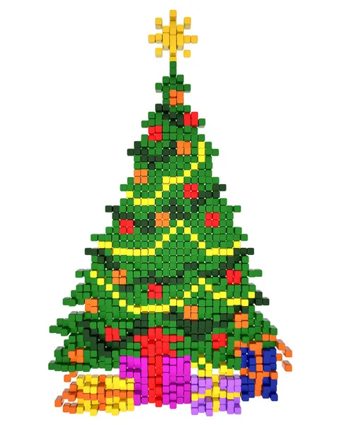 Christmas tree voxel art. 3D render. Isolated on white. — Stock Photo, Image