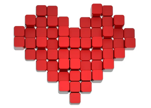 3D rendered heart, consisting of blocks. Voxel art.  Isolated on white. — Stock Photo, Image