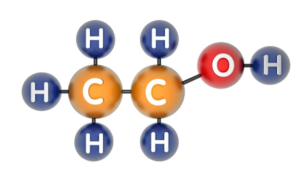 Ethanolu. C2h5oh. prostorové vykreslení. Izolovaný na bílém. — Stock fotografie