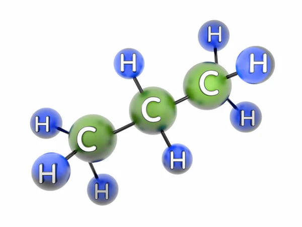 C3h8. 丙烷。气体。3D 模型。隔离在白色上. — 图库照片