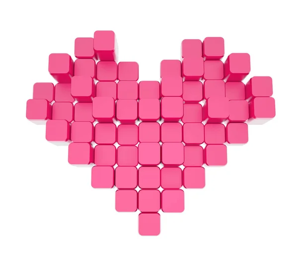 3D model of the pink heart, consisting of blocks - cubes isolated on a white background. Pixel, or voxel art. — Stock Photo, Image