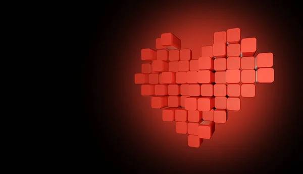 3D model of the red heart, consisting of blocks - cubes isolated