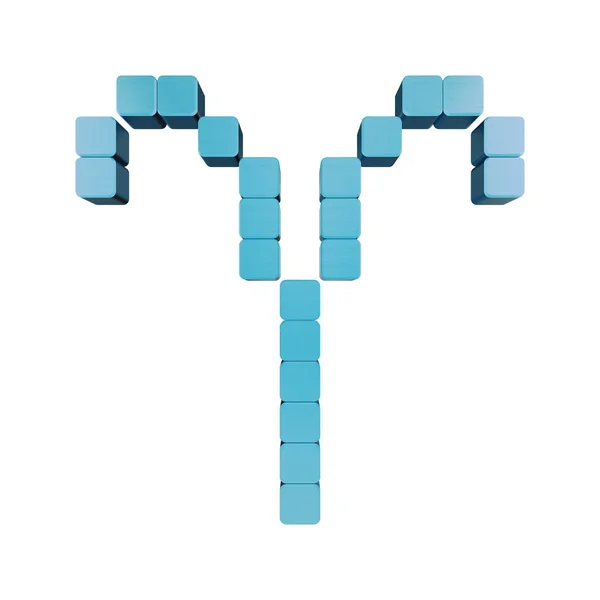 The most simplified zodiac sign of the Aries is isolated on white, created in 3D from blue cubes, voxel or pixel art. — Stock Photo, Image