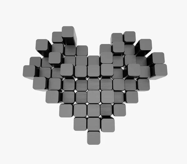 3D model of the black heart, consisting of blocks - cubes isolat — Stock Photo, Image