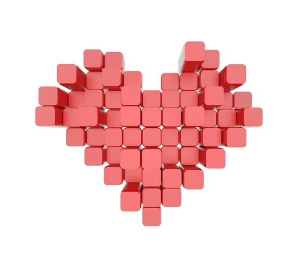 3D model of the red heart, consisting of blocks - cubes isolated on a white background. Pixel, or voxel art. — Stock Photo, Image