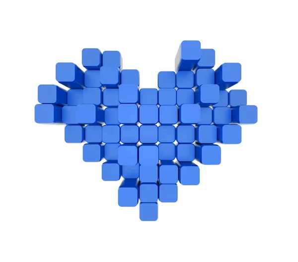 3D model of the blue heart, consisting of blocks - cubes isolated on a white background. Pixel, or voxel art. — Stock Photo, Image