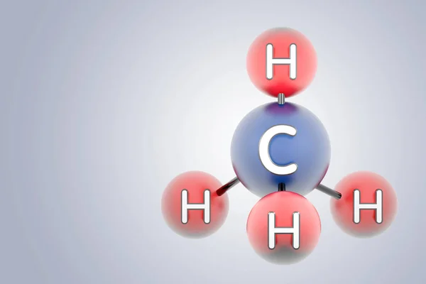 Ch4 - molecule methane. Render of 3d model with copy space. — Stock Photo, Image