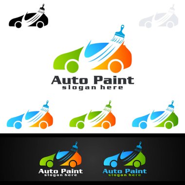 Car Painting Logo with Spray Gun and Unique Colorful Vehicle Concept clipart