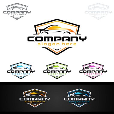 Açık gri arka planda konsept spor araç silueti olan araba logosu tasarımı. Vektör illüstrasyonu