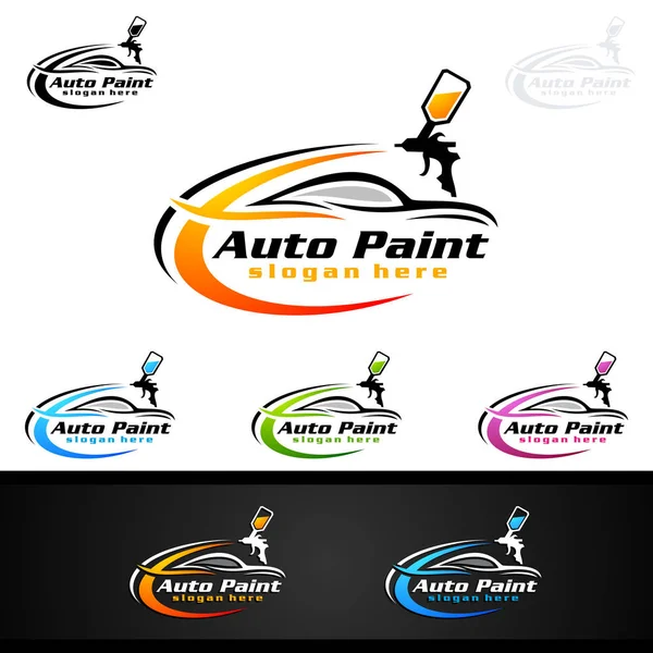 Logo Malowanie Samochodów Pistoletem Unikatowy Pojazd Kolorowy Koncepcja — Wektor stockowy