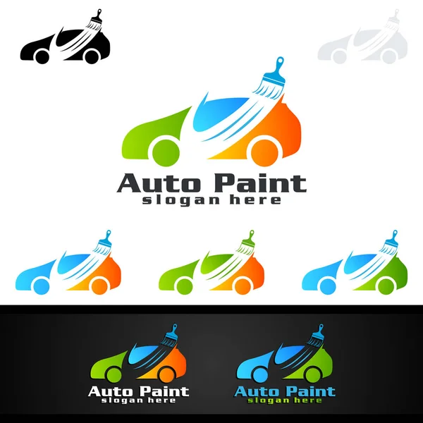 Logo Pintura Coche Con Pistola Pulverización Concepto Vehículo Colorido Único — Vector de stock