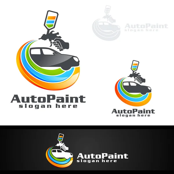 Auto Painting Logo Met Spuitpistool Unieke Kleurrijke Voertuig Concept — Stockvector