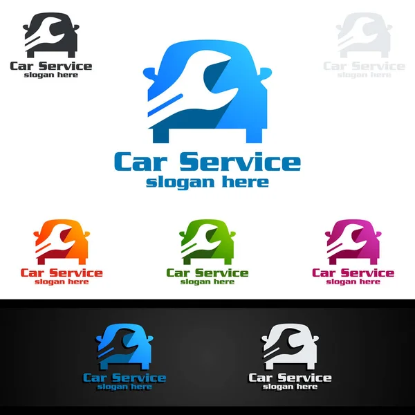 Bil Service Vektor Logotypdesign Med Automatisk Reparation Form Och Bil — Stock vektor