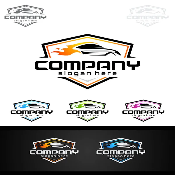 Açık gri arka planda konsept spor araç silueti olan araba logosu tasarımı. Vektör illüstrasyonu