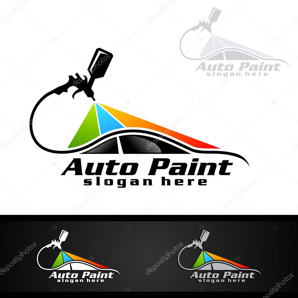 Car Painting Logo with Spray Gun and Unique Colorful Vehicle Concept