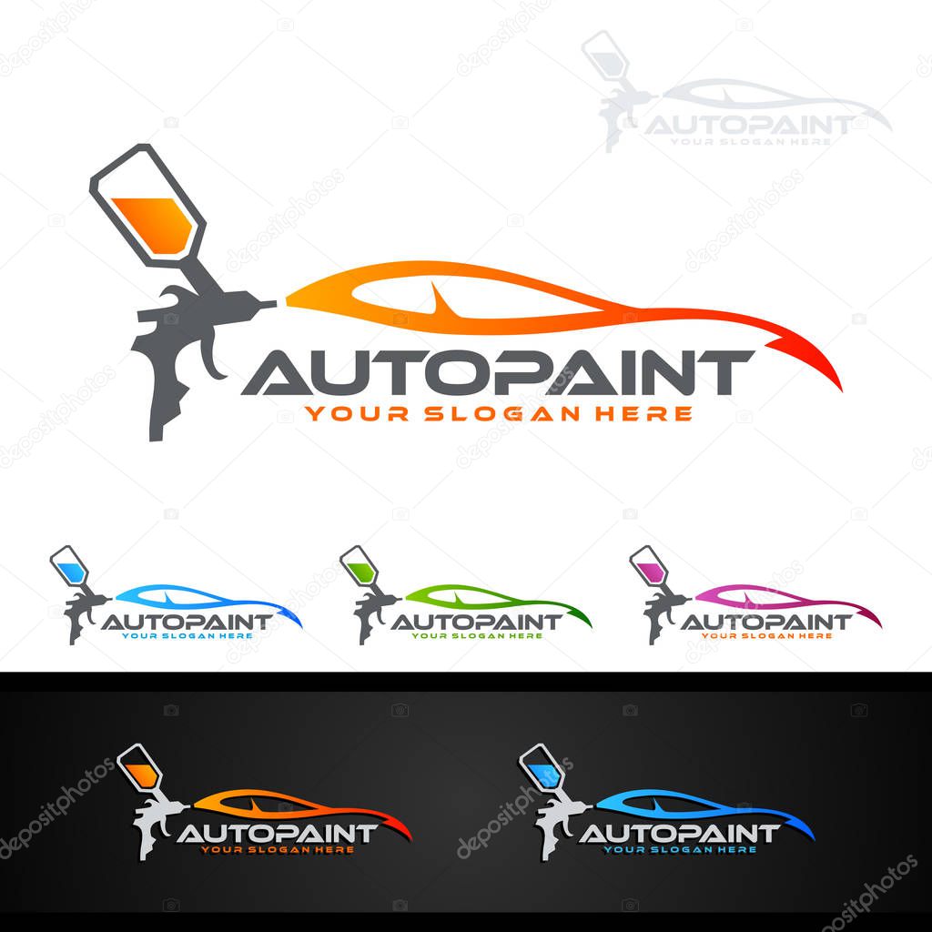 Car Painting Logo with Spray Gun and Unique Colorful Vehicle Concept