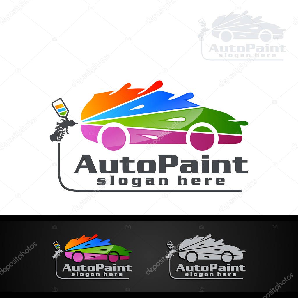 Car Painting Logo with Spray Gun and Unique Colorful Vehicle Concept