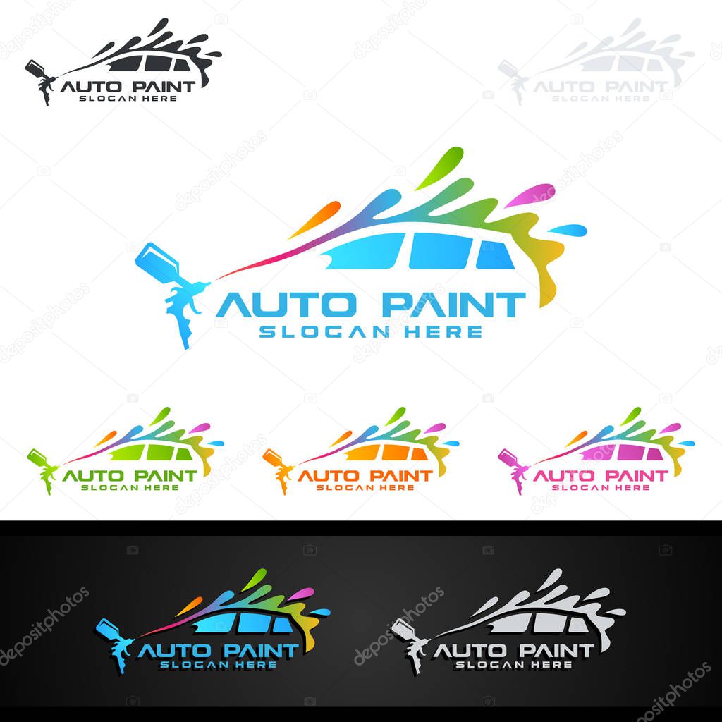 Car Painting Logo with Spray Gun and Unique Colorful Vehicle Concept