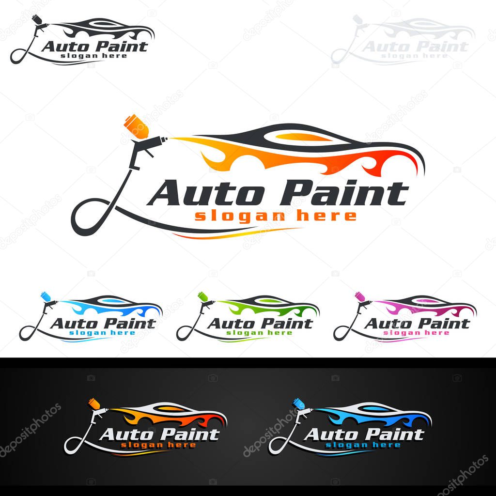 Car Painting Logo with Spray Gun and Unique Colorful Vehicle Concept