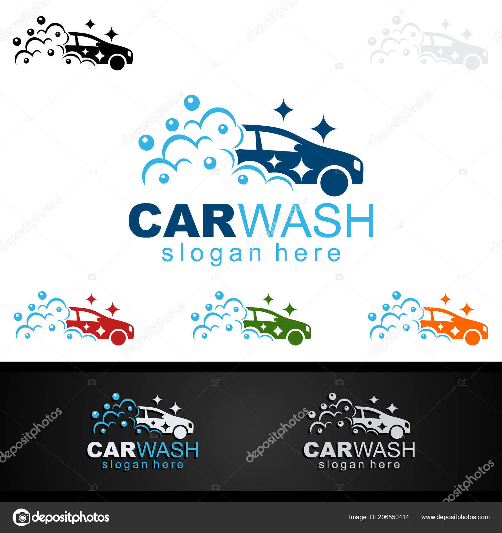 Foam car wash logo flat style Royalty Free Vector Image