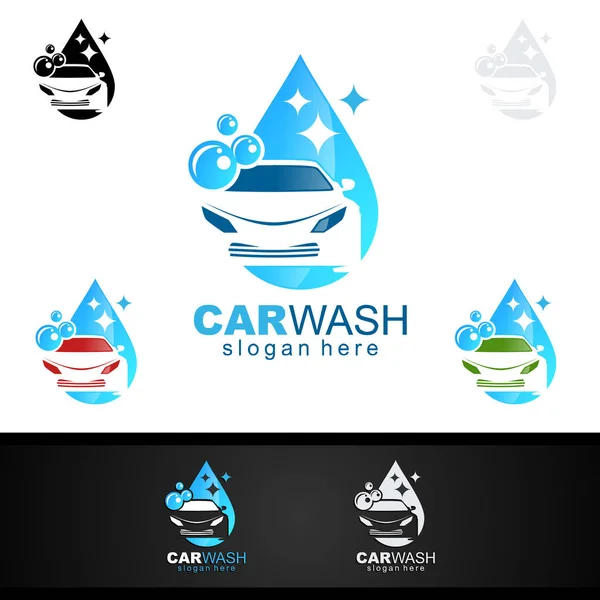 Logo Lavado Coches Con Silueta Coche Salpicadura Agua Vector Logo — Vector de stock