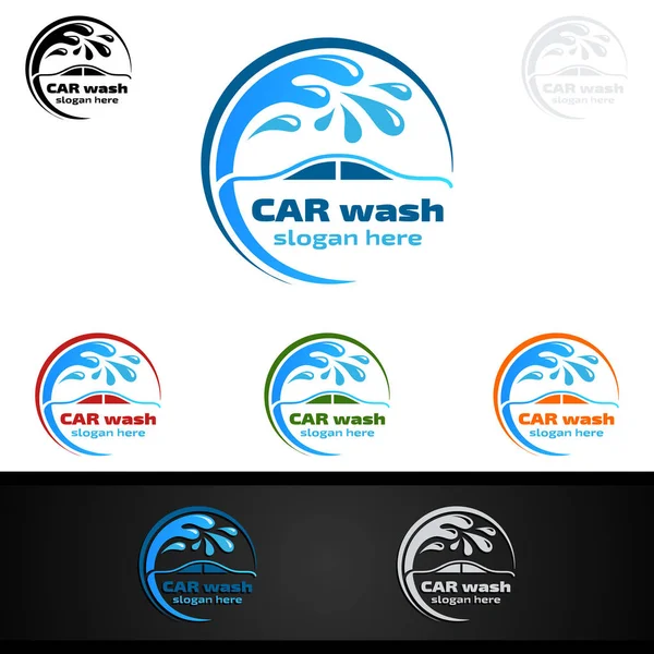 Car Wash Logo Car Silhouette Water Splash Vector Logo Design — Stock Vector