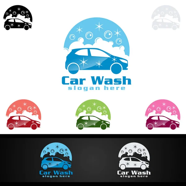 車のシルエットと水のスプラッシュ ベクトルのロゴの設計の洗車ロゴ — ストックベクタ