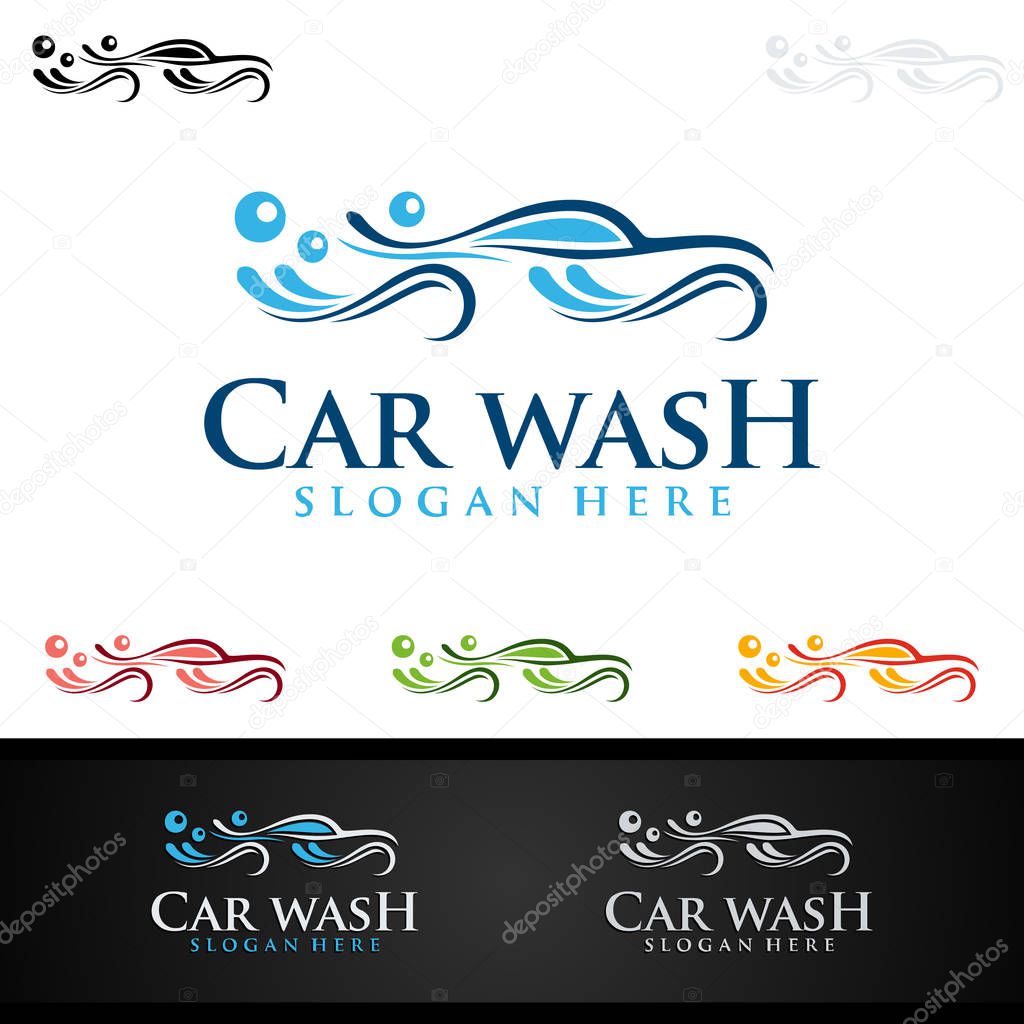 Car wash Logo, with car silhouette and water splash Vector Logo Design