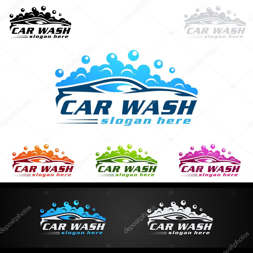 Car wash Logo, with car silhouette and water splash Vector Logo Design