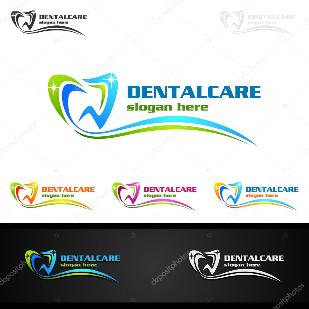 Dental Logo Tooth abstract design vector template, Dentist stomatology medical doctor Logotype concept icon