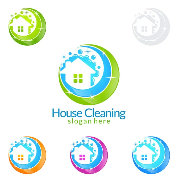 House Cleaning Vector Logo Design Eco Friendly Shiny Glass Brush — Stock Vector