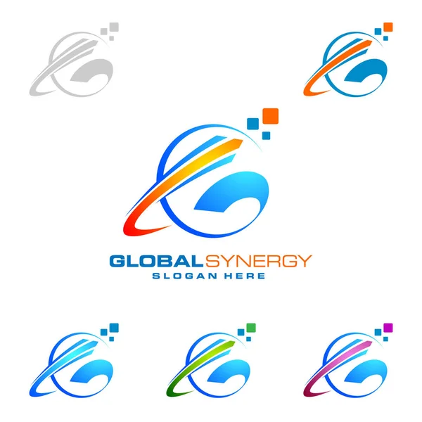 Logo Global Avec Sphère Annulaire Design Logo Vectoriel Mouvement Monde — Image vectorielle