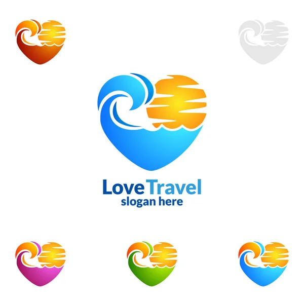 Logotipo Viajes Turismo Con Amor Mar Playa — Vector de stock