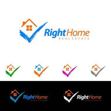 Kontrol ev, gayrimenkul vektör tasarımı, basit realty onay çizgi ve çatı ile güçlü, doğru doğru hedef ve modern gayrimenkul temsil