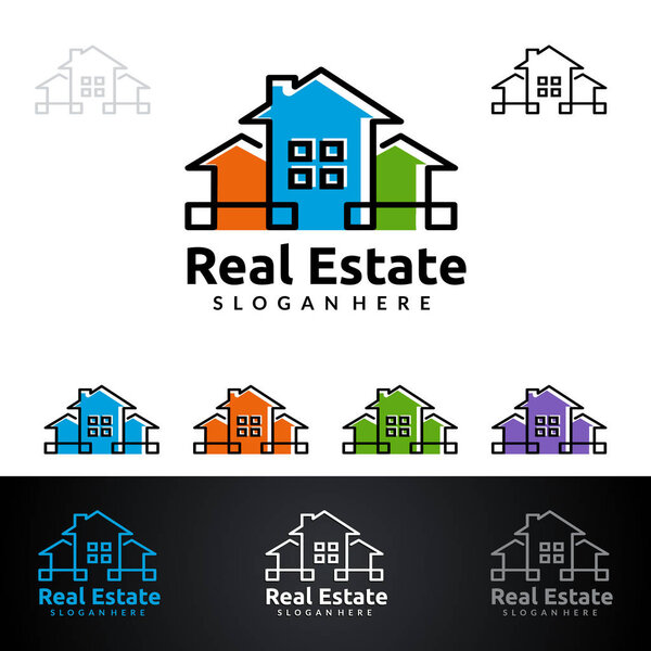 Real estate Vector Logo Design, Abstract Building and Home with line shape represented unique, strong and modern Real estate Logo Design