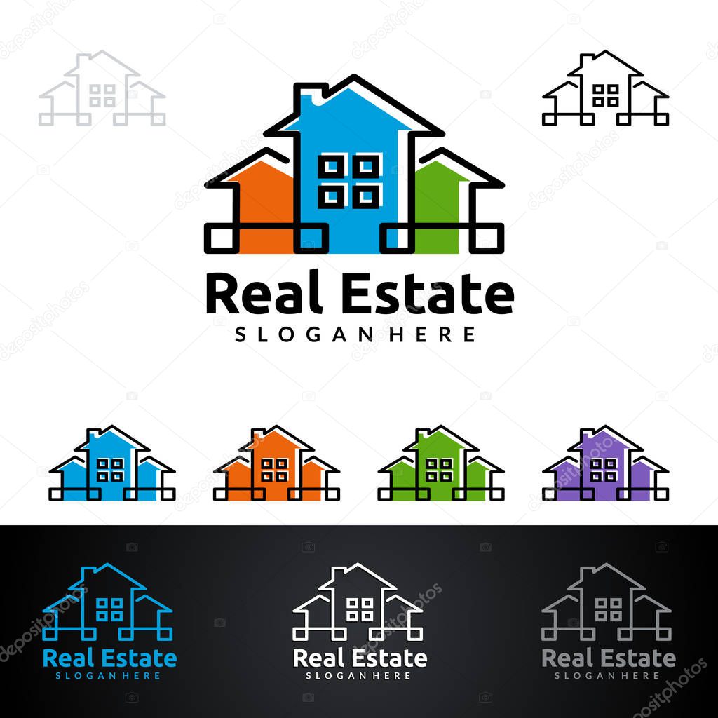 Real estate Vector Logo Design, Abstract Building and Home with line shape represented unique, strong and modern Real estate Logo Design