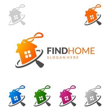 Emlak vektör logo tasarım, basit realty PIN ve ev ile güçlü, konumu, arama ve modern gayrimenkul temsil