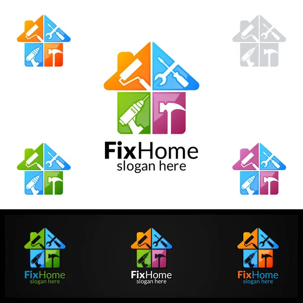 Ingatlanlogó Fix Home Vector Logo Design Alkalmas Építészet Ezermester Tégla — Stock Vector