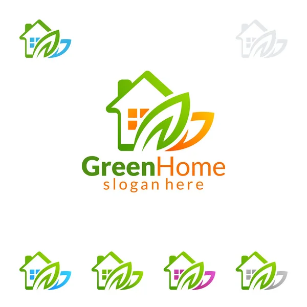 Green Home Logó Ingatlan Vektor Logó Design Ház Ökológia Alakú — Stock Vector