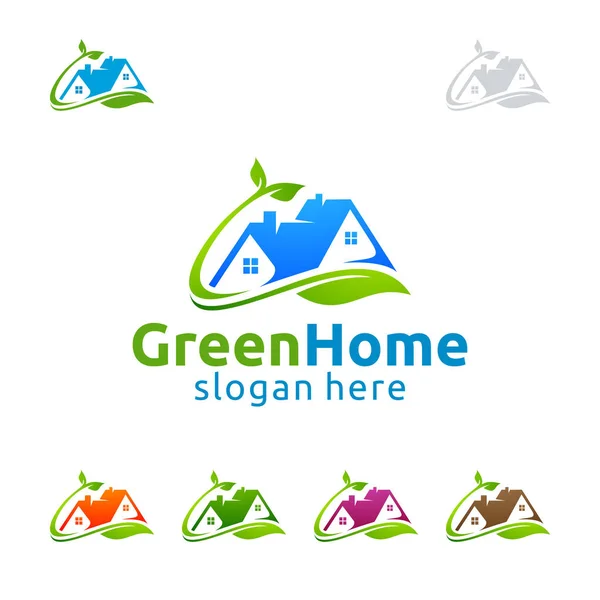 Logotipo Green Home Design Logotipo Vetor Imobiliário Com Forma Casa — Vetor de Stock