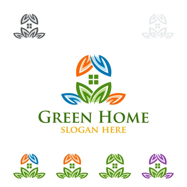 Logo Green Home Design Logo Vectoriel Immobilier Avec Forme Maison — Image vectorielle