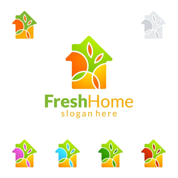 绿色家居标志 房地产矢量标志设计与房子和生态的形状 孤立的白色背景 — 图库矢量图片