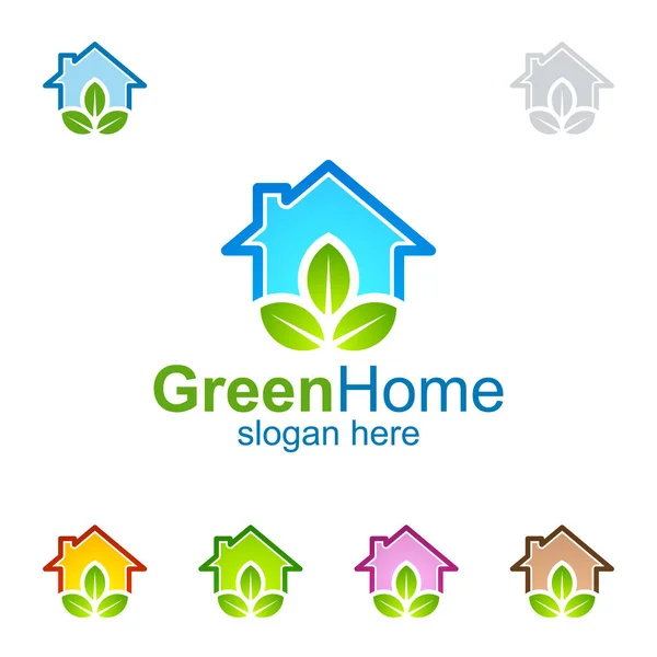 Logo Green Home Design Logo Vectoriel Immobilier Avec Forme Maison — Image vectorielle