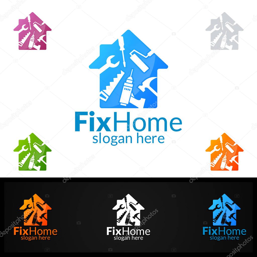 Real estate Logo, Fix Home Vector Logo Design suitable for architecture, handyman,bricolage,Diy,and for another application company