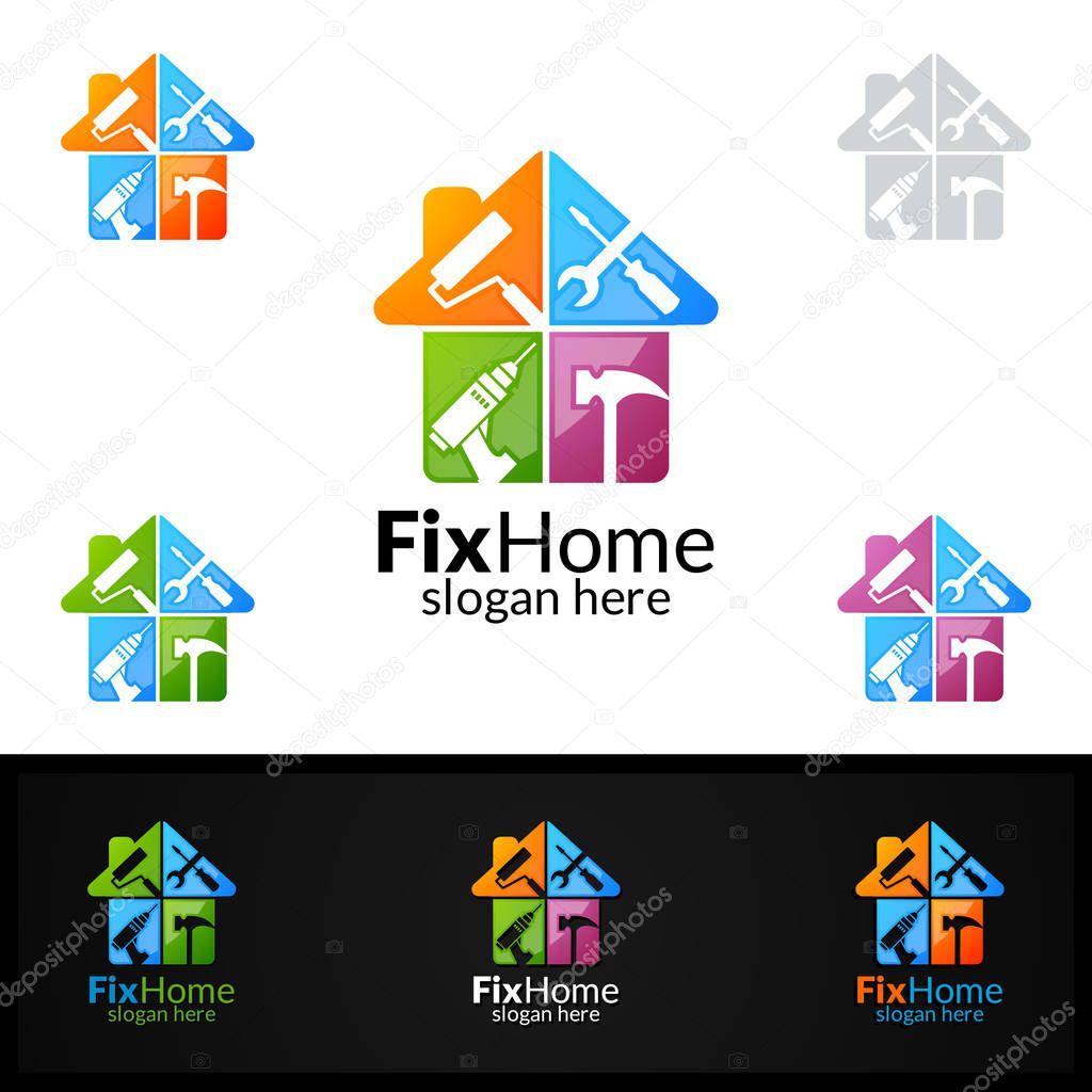 Real estate Logo, Fix Home Vector Logo Design suitable for architecture, handyman,bricolage,Diy,and for another application company