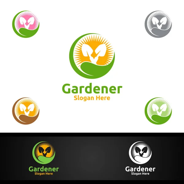 Rise Gardener Logo Zielonym Ogrodem Środowisko Lub Botaniczne Rolnictwo Wektorowe — Wektor stockowy