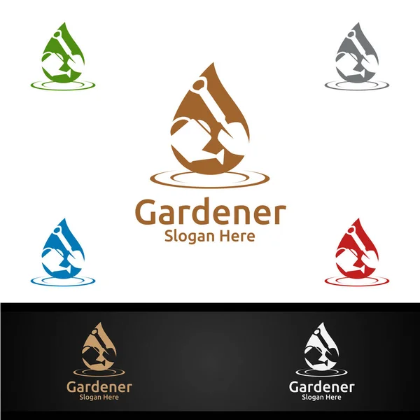 Logo Jardinier Eau Avec Environnement Jardin Vert Illustration Vectorielle Agriculture — Image vectorielle