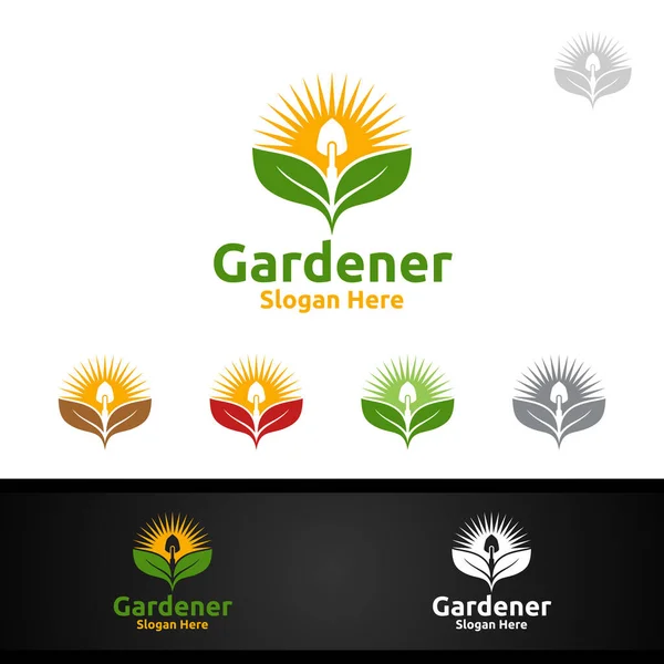 Subir Logotipo Jardineiro Com Ambiente Verde Jardim Ilustração Projeto Vetor — Vetor de Stock