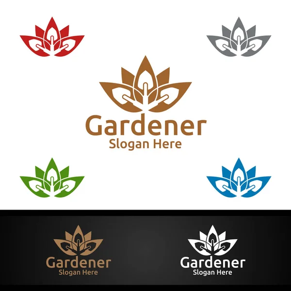 Scoop Gardener Logo Green Garden Environment Botanical Agriculture Vector Design — 스톡 벡터