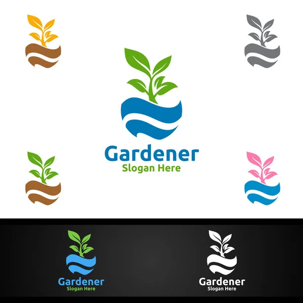 Global Gardener Logo Green Garden Environment Botanical Agriculture Design — 스톡 벡터